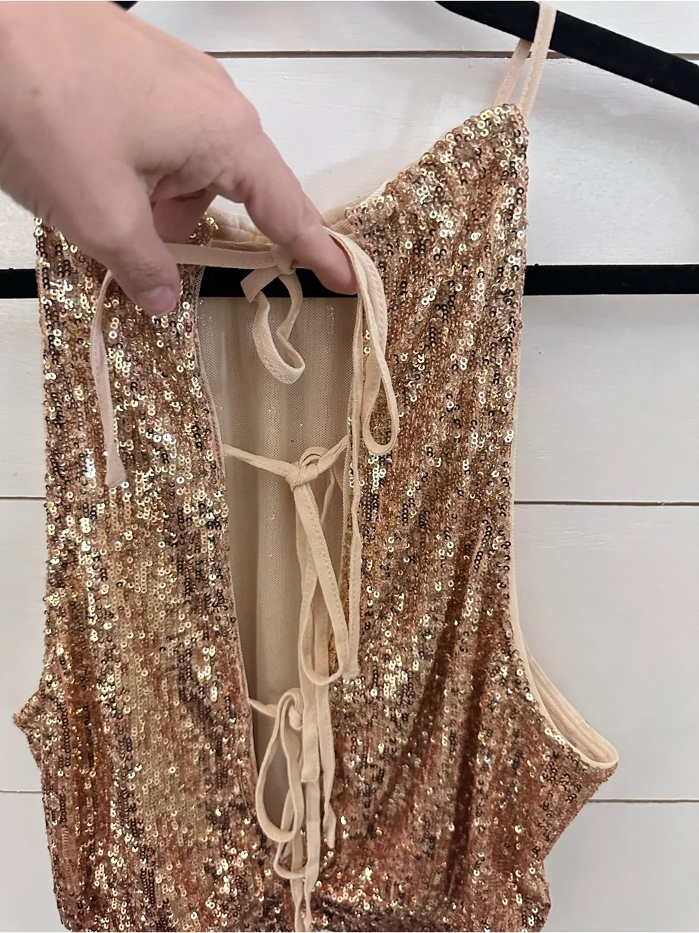 New Free People M gold lights out sequin tie back evening date night party tank